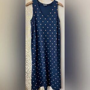 J. Jill Navy Blue Polka Dot Midi A-Line Dress / Size Petite Med